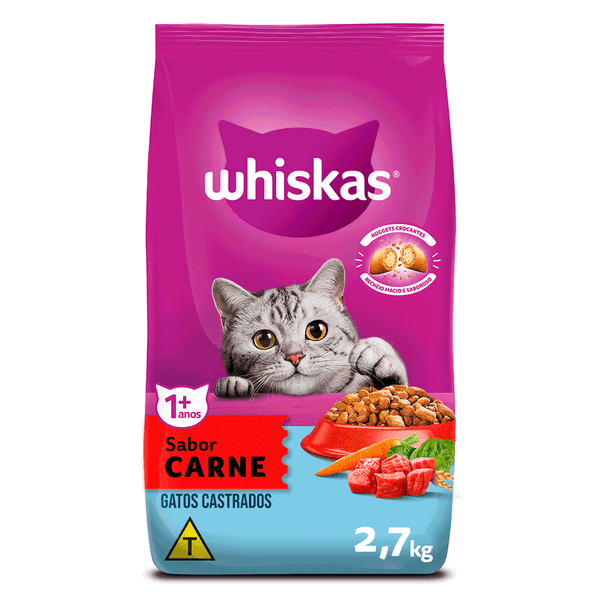 Ração Whiskas Gatos Adultos Castrados Carne 2,7 kg