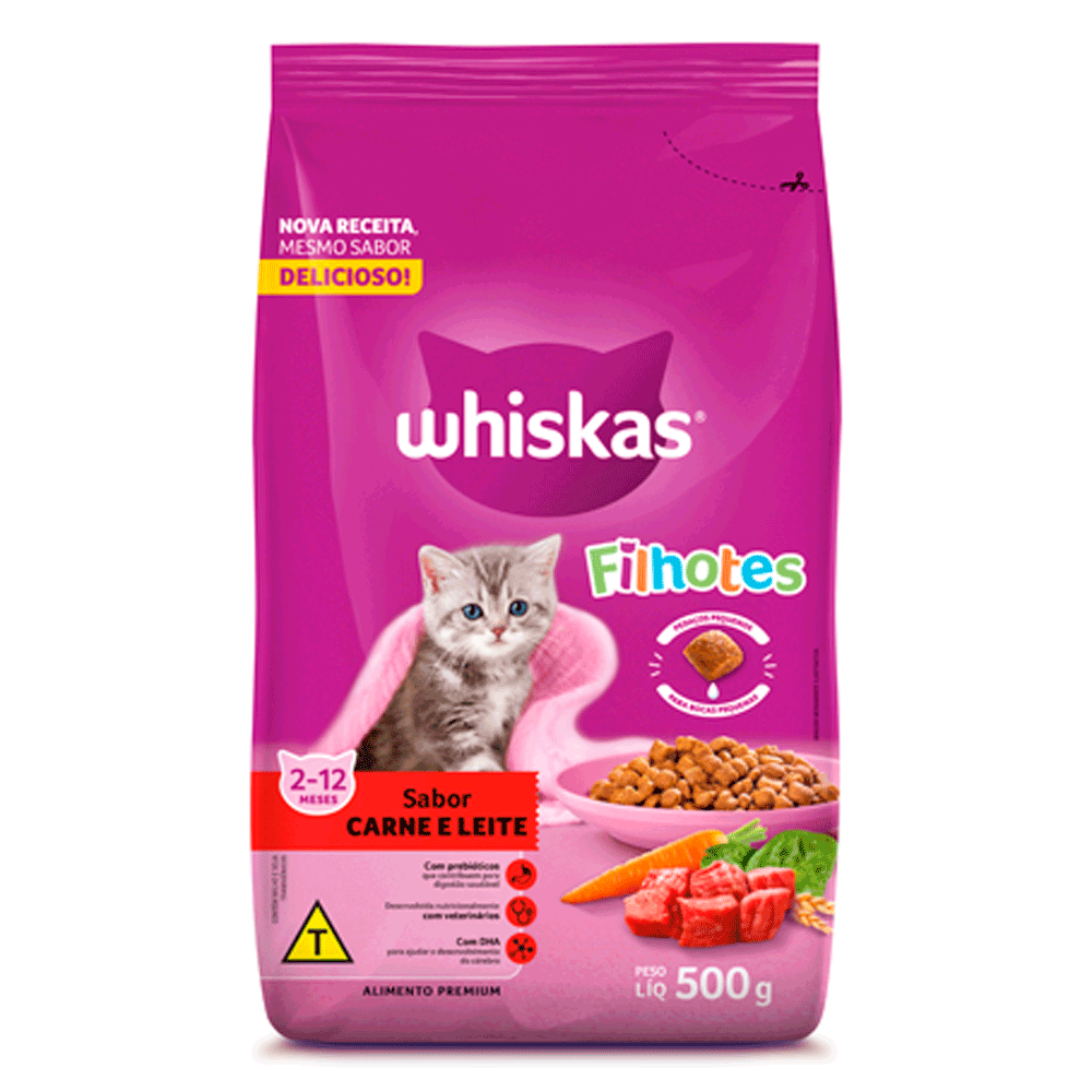 Ração Whiskas Gatos Filhotes Carne e Leite
