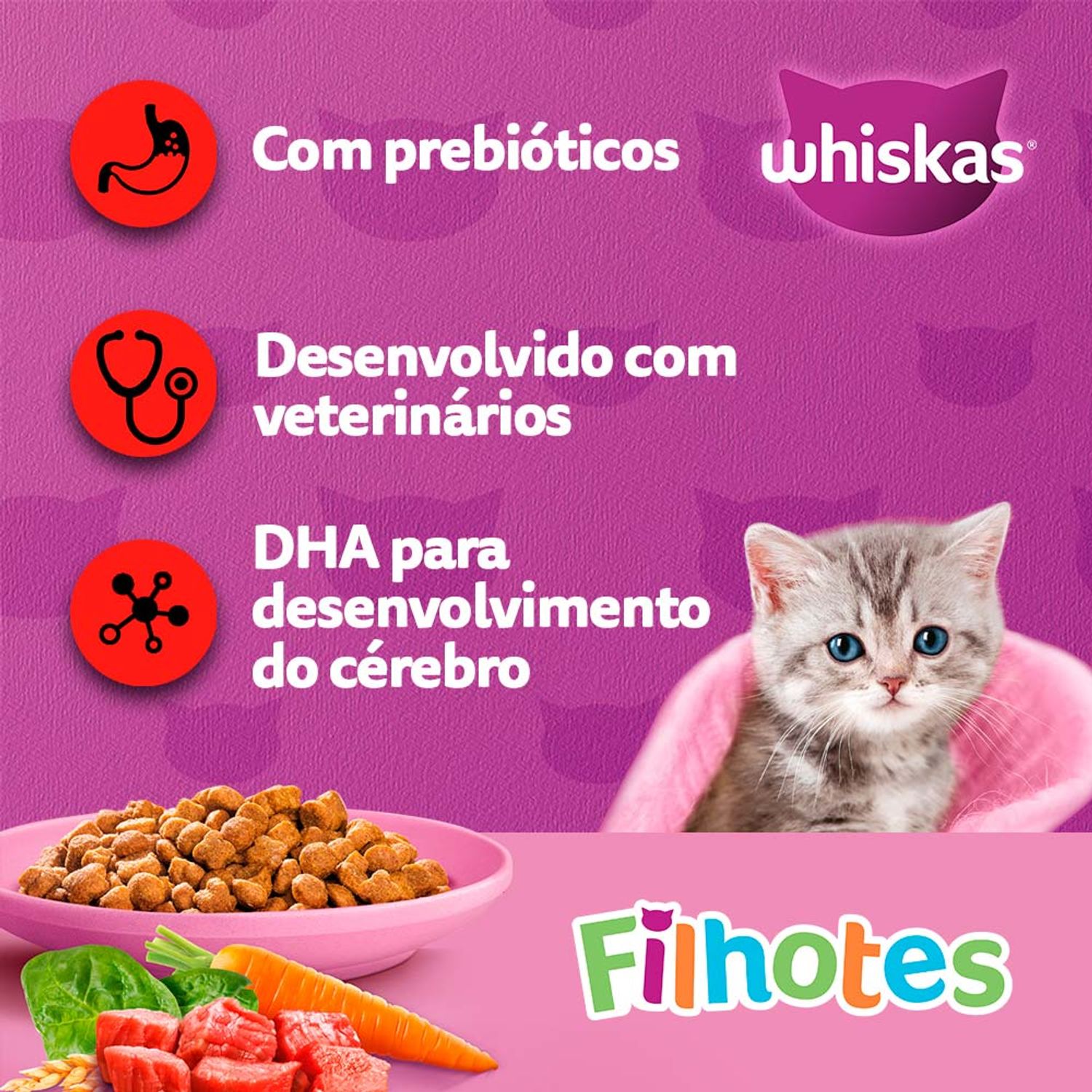 Benefícios da Ração Whiskas Gatos Filhotes Carne e Leite