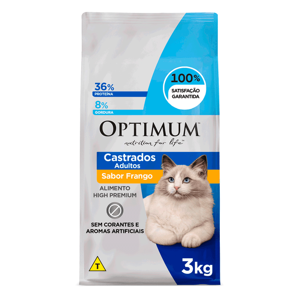 Ração Optimum para Gatos Adultos Castrados Frango 3 kg