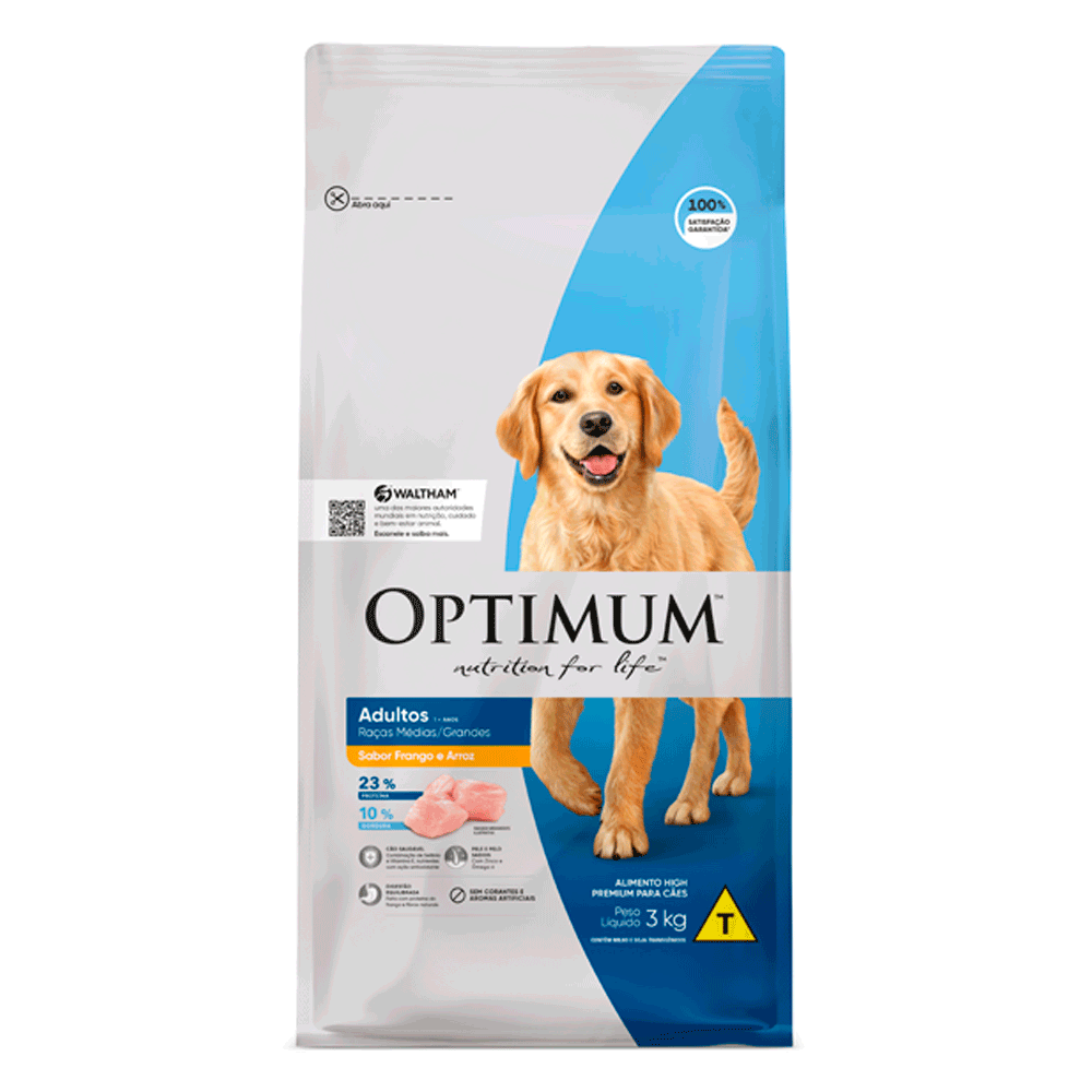Ração Optimum para Cães Adultos Raças Médias e Grandes Frango e Arroz