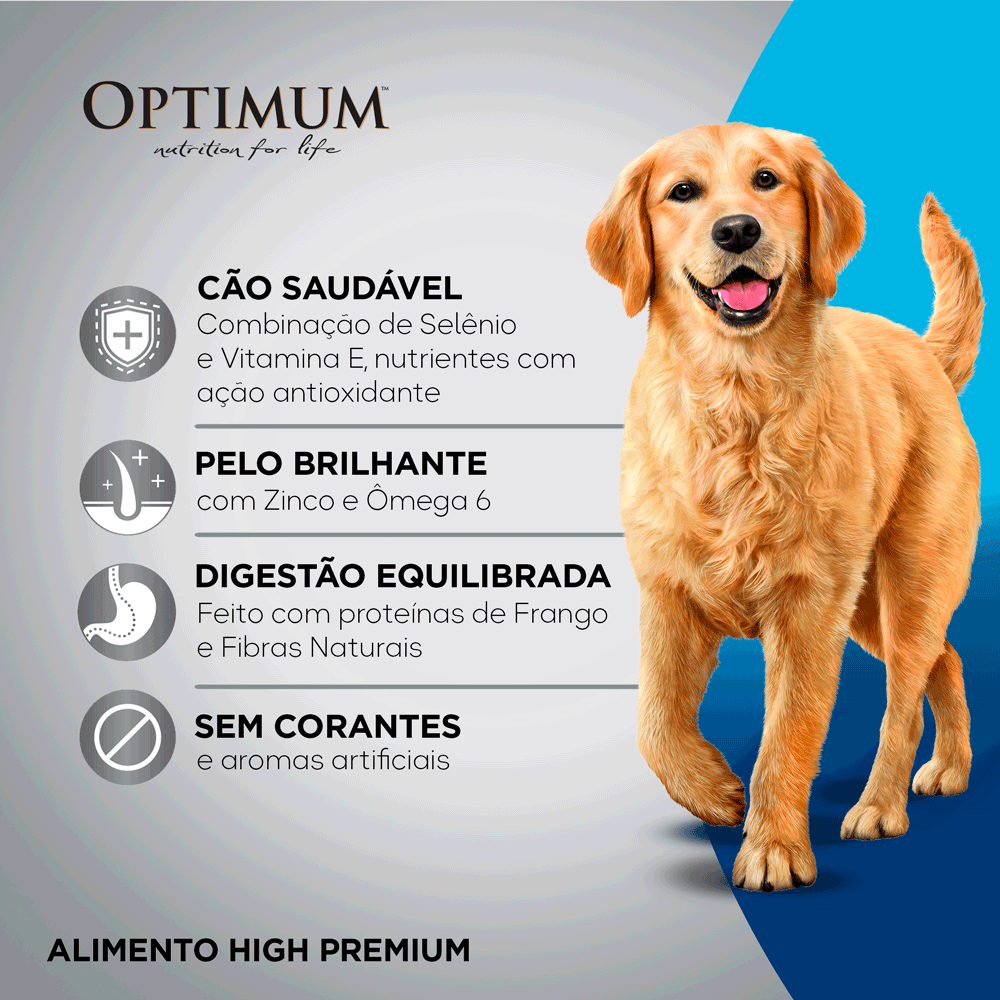 Ração Optimum para Cães Adultos Raças Médias e Grandes Frango e Arroz