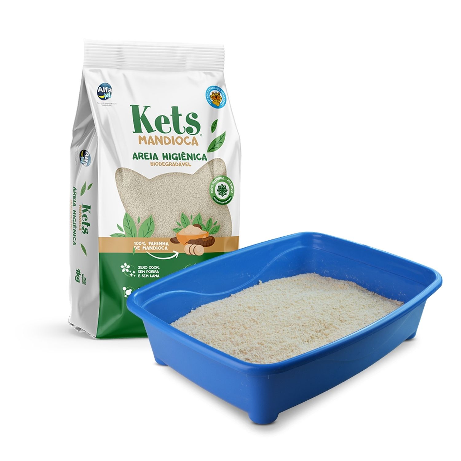 Granulado-Higienico-de-Mandioca-Kets-embalagem-e-na-caixa-de-areia