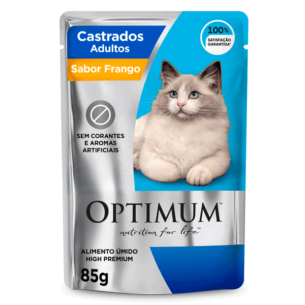 Ração Úmida Optimum Sachê Gatos Adultos Castrados Frango 85 g