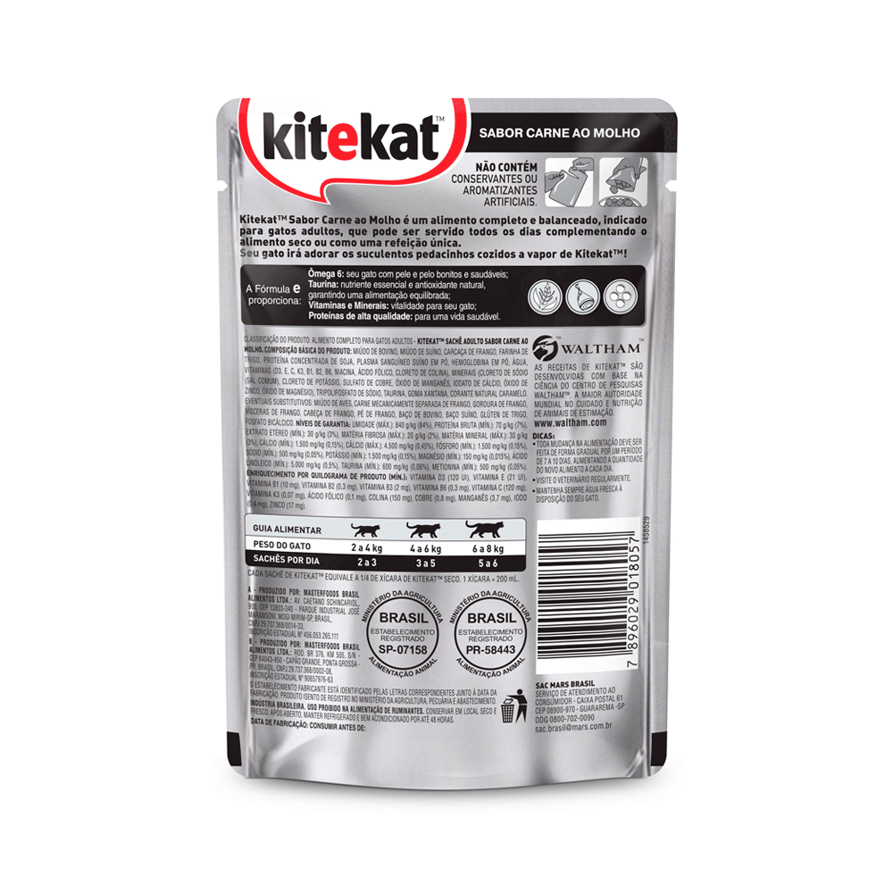 Ração Úmida KiteKat Sachê para Gatos Adultos Carne ao Molho