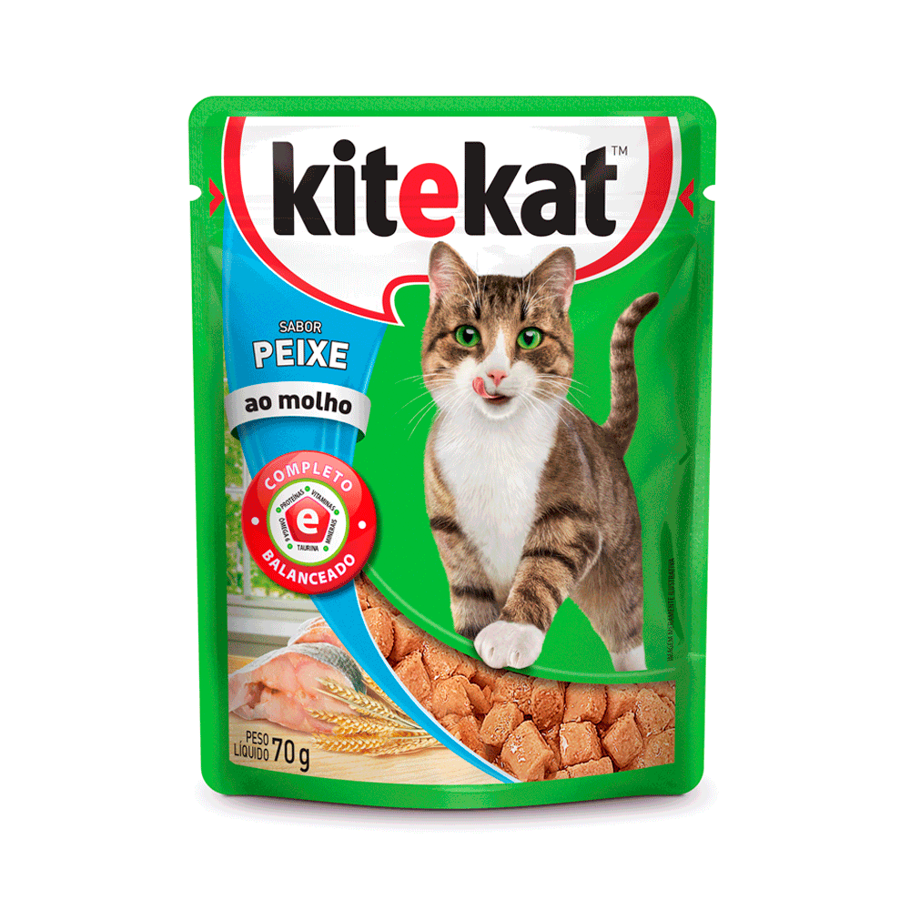 Ração Úmida KiteKat Sachê para Gatos Adultos Peixe ao Molho