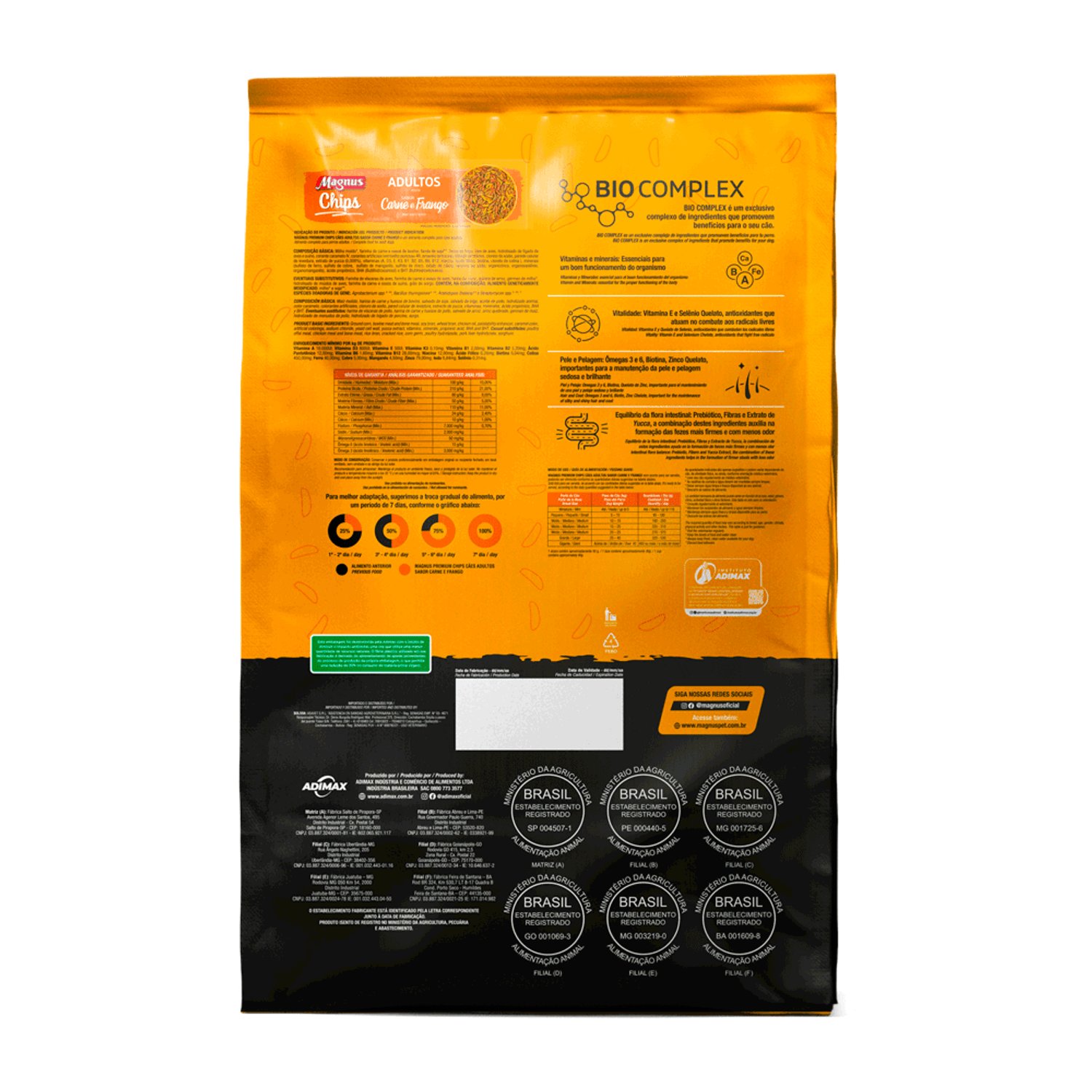 Verso da Ração Magnus Chips Cães Adultos Carne e Frango