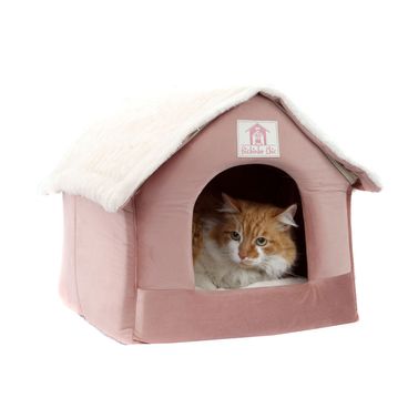 Casinha-Chic-para-Caes-e-Gatos-Bichinho-Chic-Rosa-gato-deitado-dentro-da-casinha