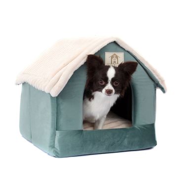 Casinha-Chic-para-Caes-e-Gatos-Bichinho-Chic-Verde--com-pet-dentro