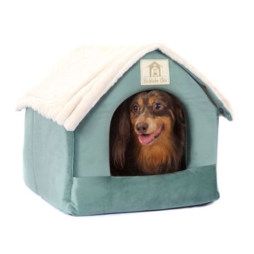 Casinha-Chic-para-Caes-e-Gatos-Bichinho-Chic-Verde--com-pet-dentro-2