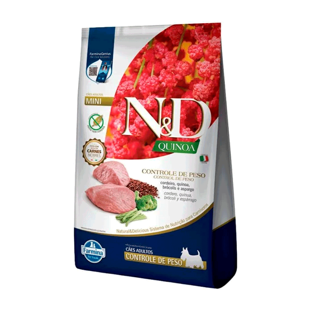 Ração N&D Quinoa Controle de Peso Cães Adultos Raças Mini Cordeiro