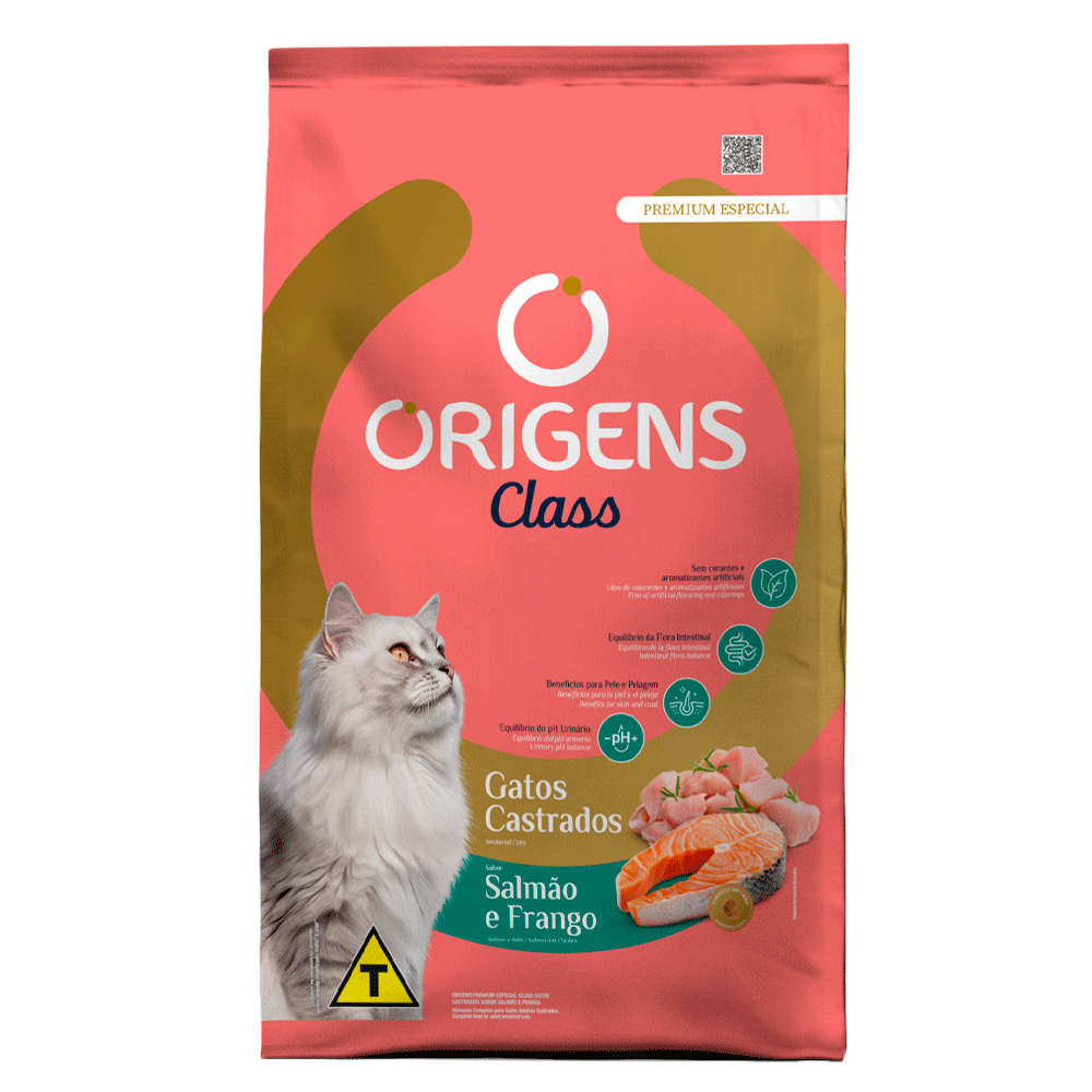 Ração Origens Class Gatos Castrados Salmão e Frango