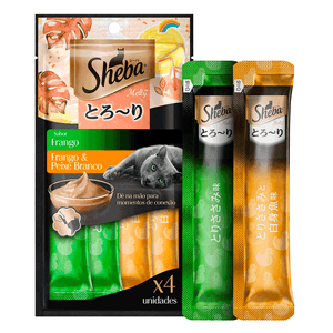 Petisco Cremoso Sheba para Gatos Frango e Frango com Peixe Branco - 48 g