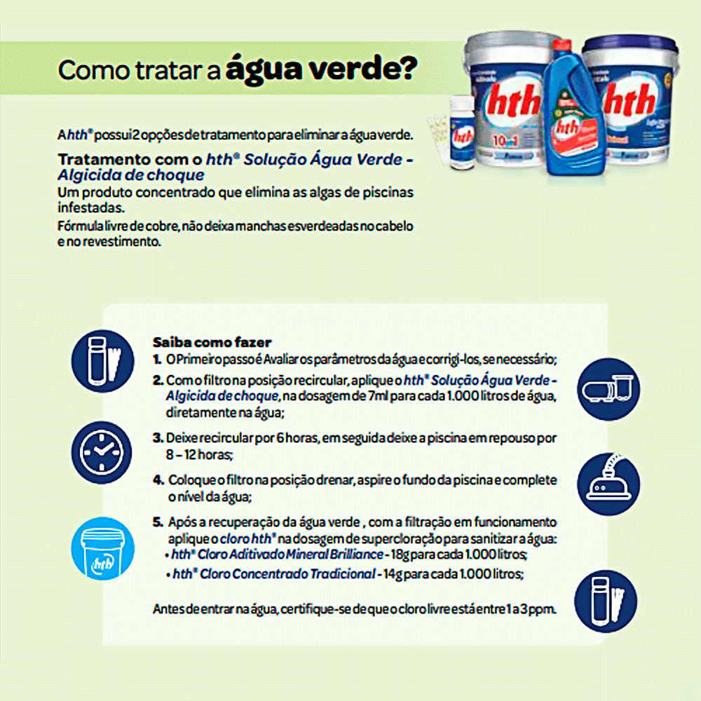 Refil Algicida de Choque Solução Água Verde HTH