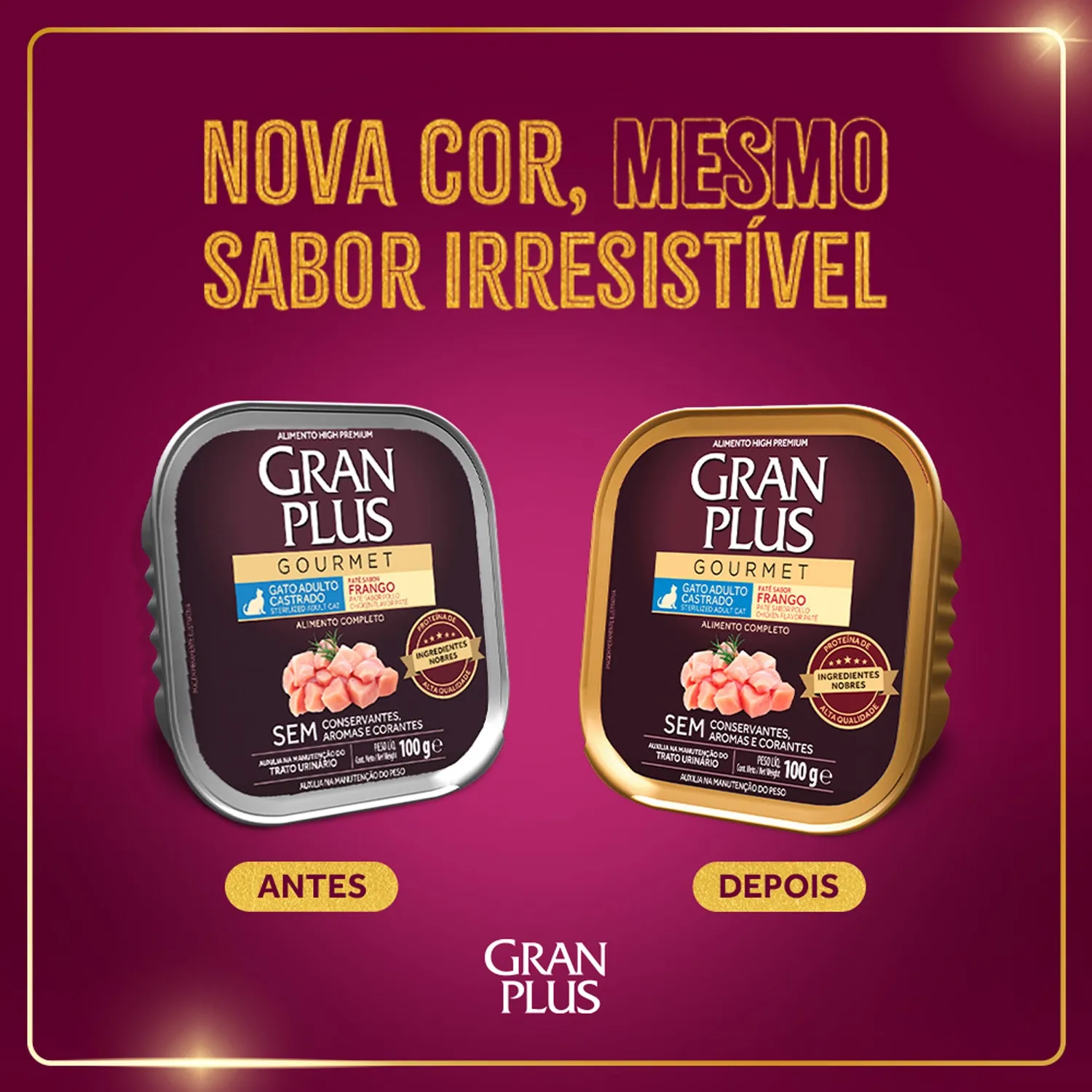 Ração Úmida GranPlus Gatos Adultos Castrados Patê Gourmet Frango