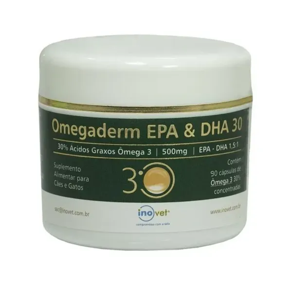 Omegaderm EPA e DHA Cães e Gatos Inovet 500mg: 90 cápsulas