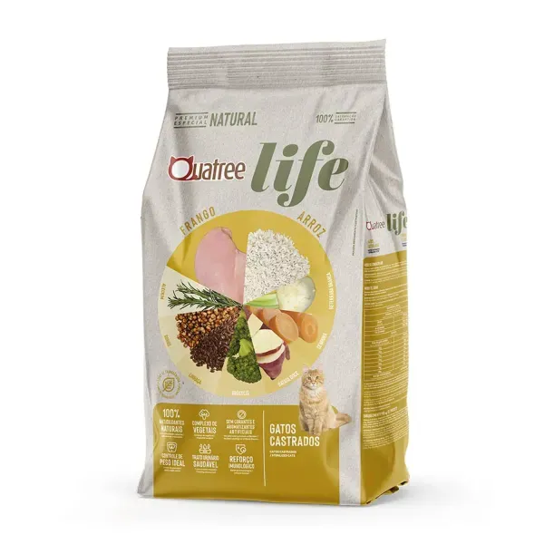 Ração Quatree Life Gatos Castrados Frango e Arroz 10,1 kg