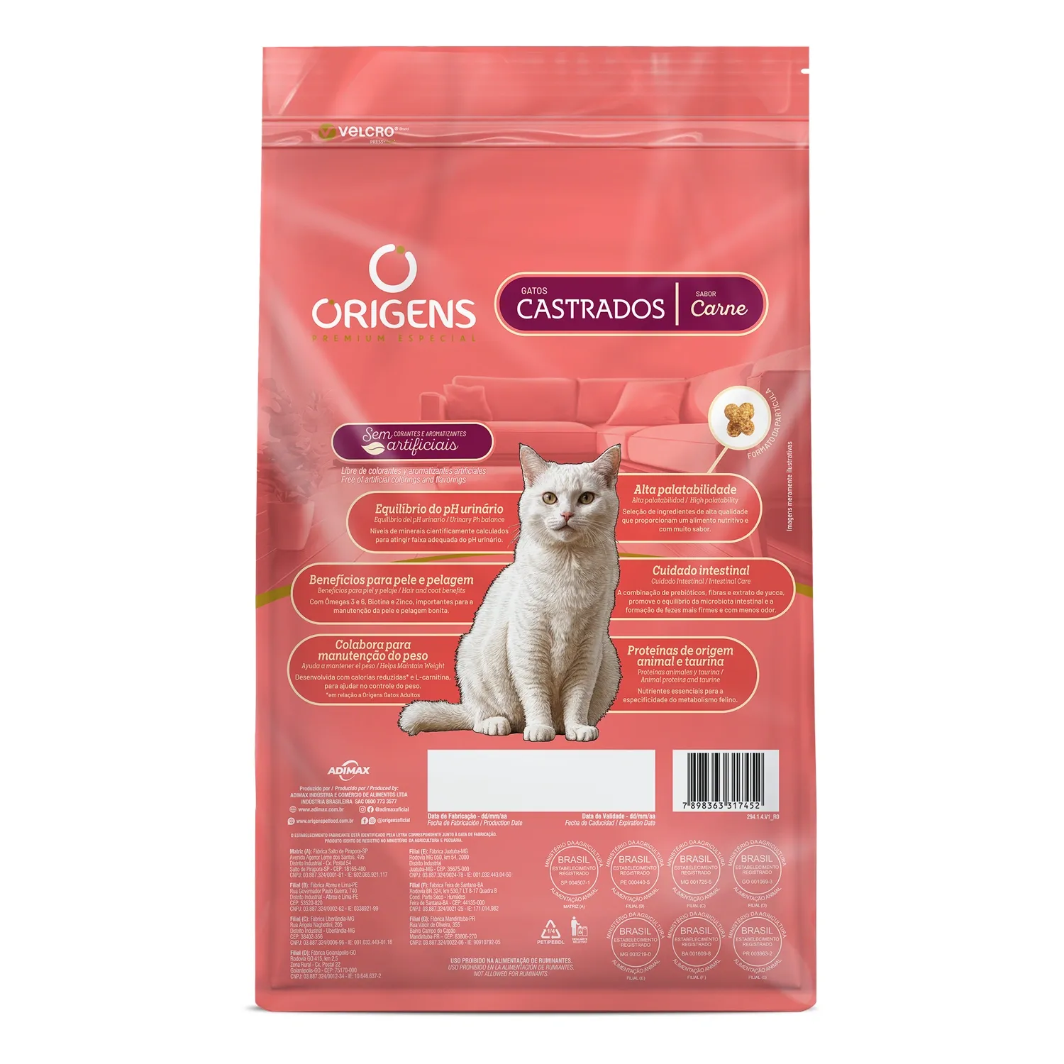 Ração Origens Gatos Castrados Carne