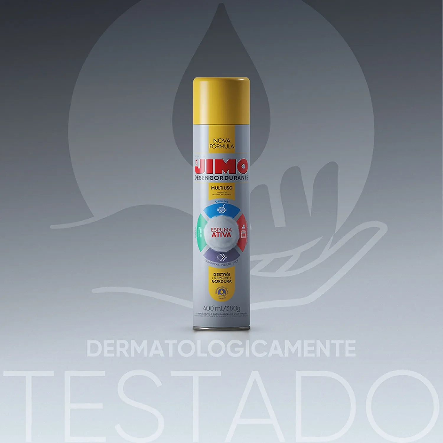 Espuma-Desengordurante-Multiuso-Spray-Aerossol-Jimo-testado-dermatologicamente