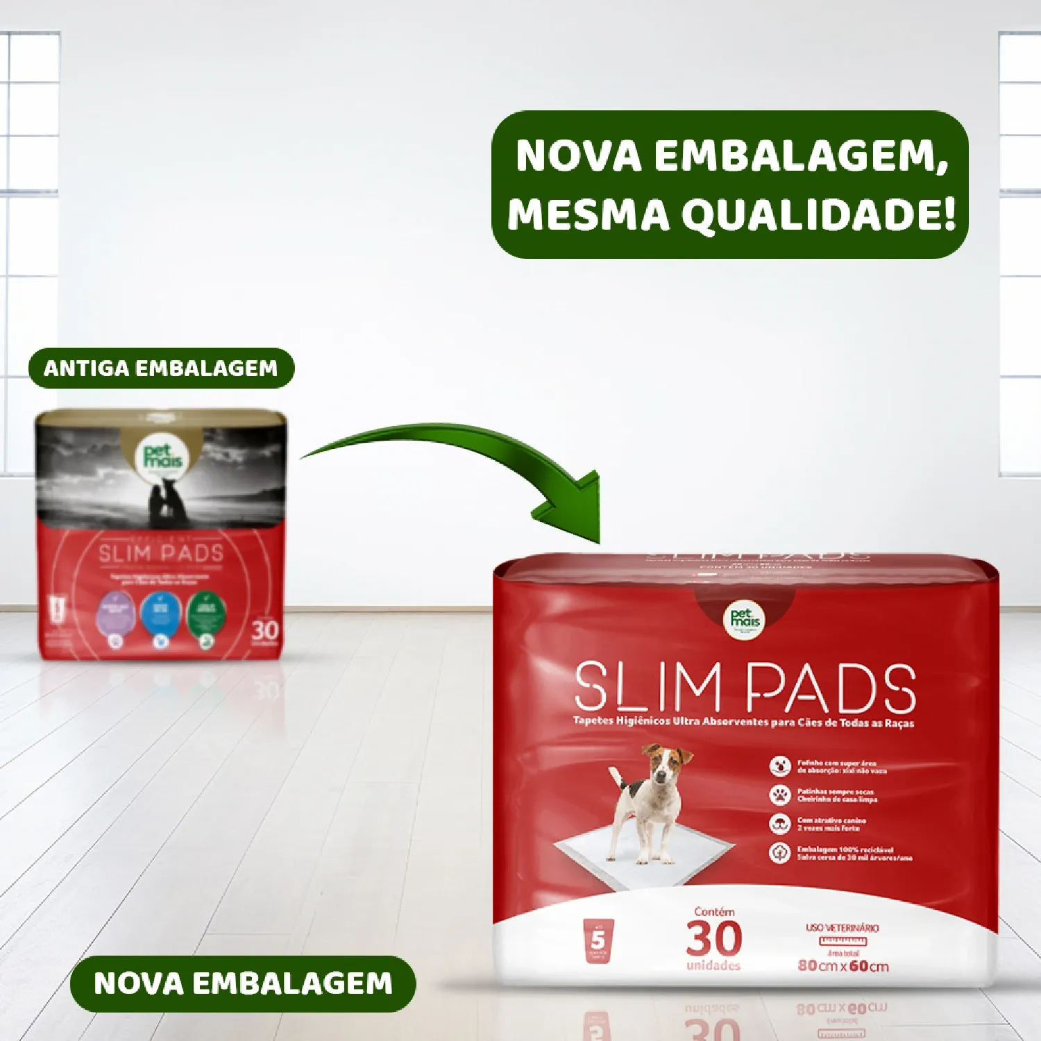 Tapete Higiênico Slim Pads 80x60cm Petmais