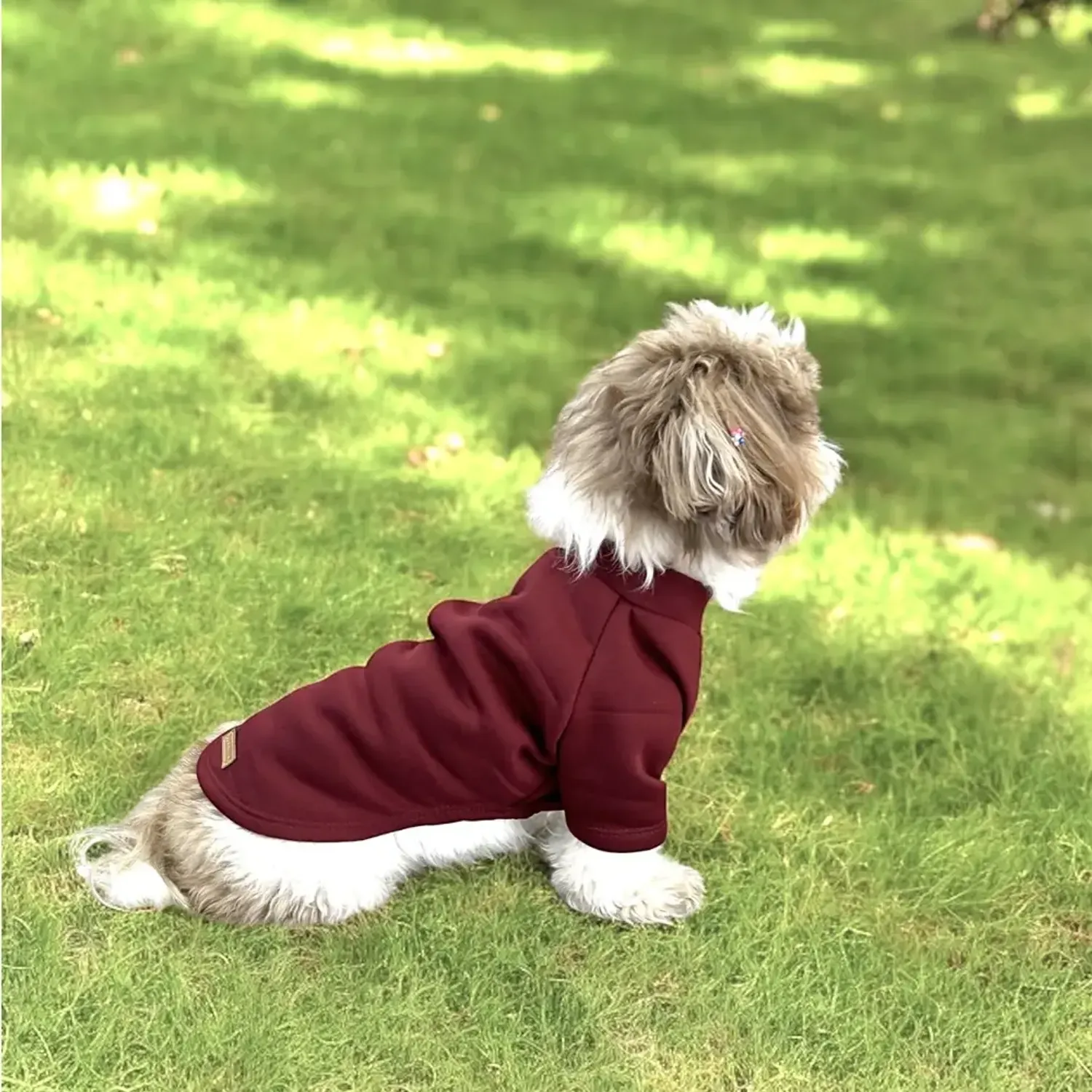 cachorro-de-lado-usando-Blusa-Moletom-Com-Manga-Vinho