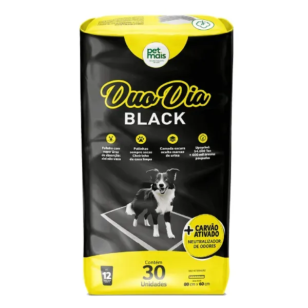 Tapete Higiênico Duo Dia Black 80x60cm Petmais 30 unidades