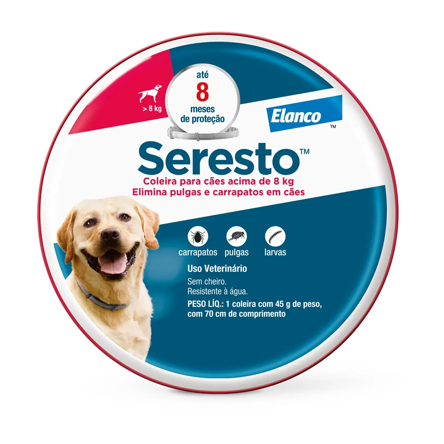 Coleira Antipulgas Seresto Cães Acima de 8kg - 8 meses de proteção