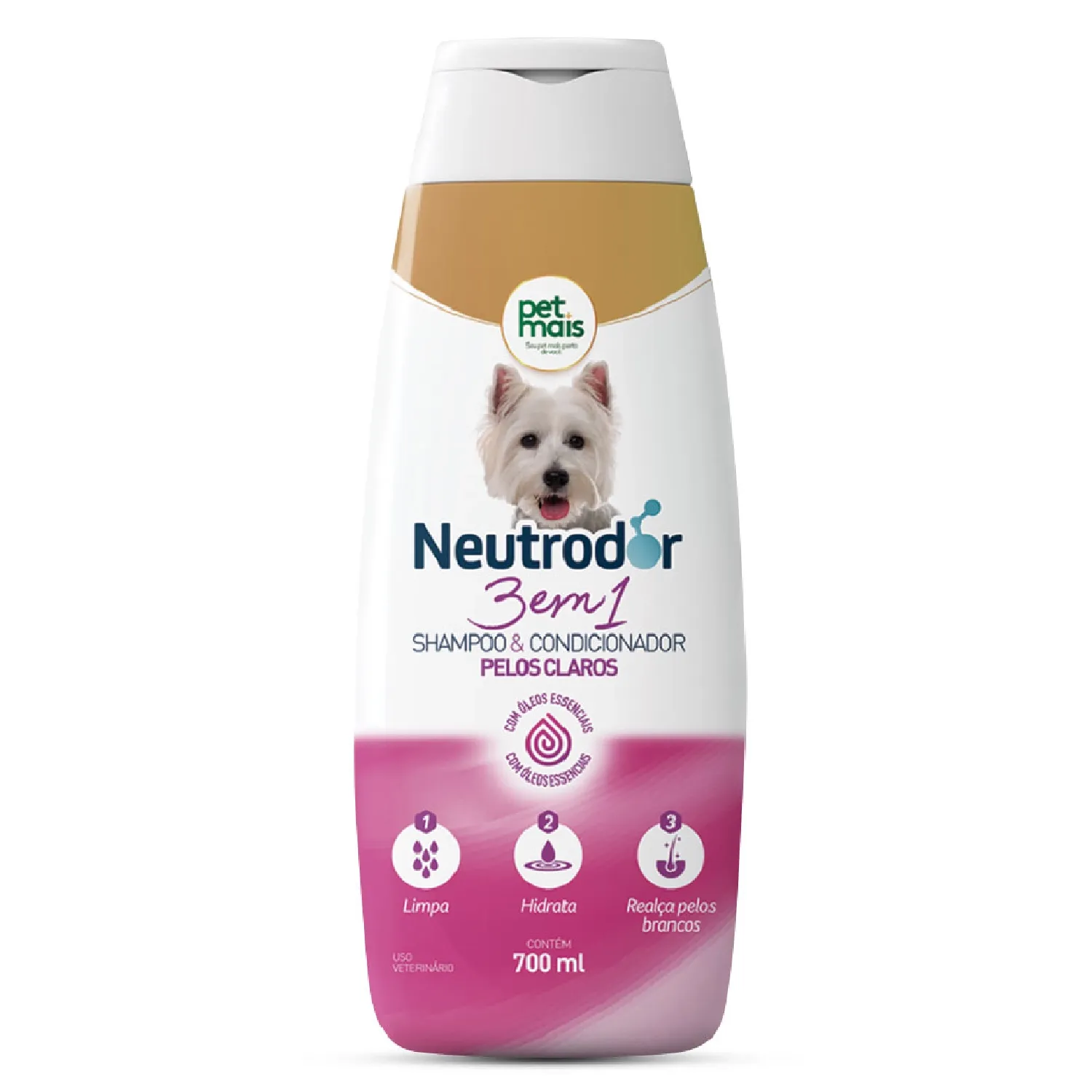 Shampoo e Condicionador 3 em 1 para Pelos Claros Neutrodor Petmais