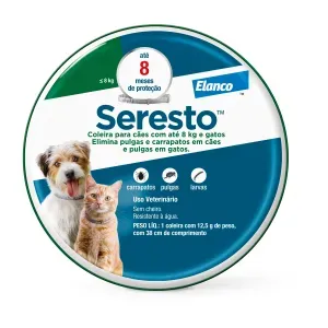 Coleira Antipulgas Seresto Cães e gatos até 8kg - 8 meses de proteção - Único