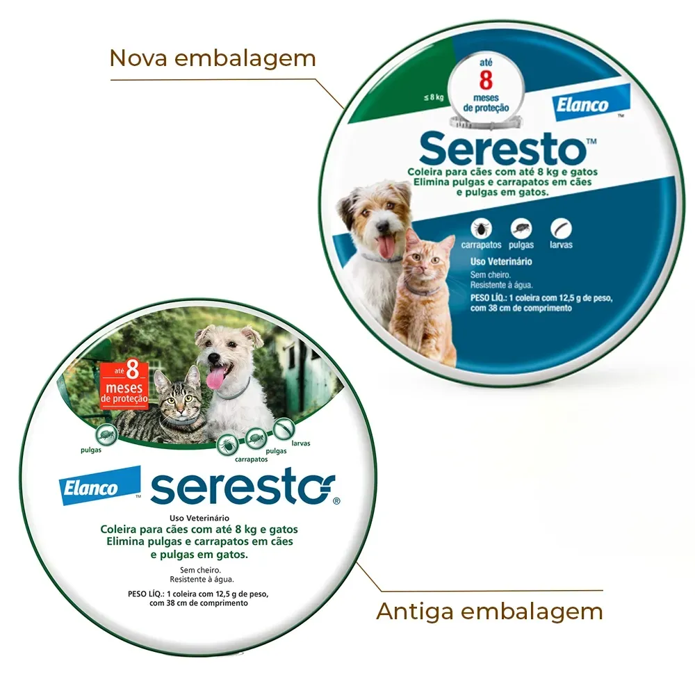 Coleira Antipulgas Seresto Cães e Gatos até 8 kg - 8 Meses de Proteção
