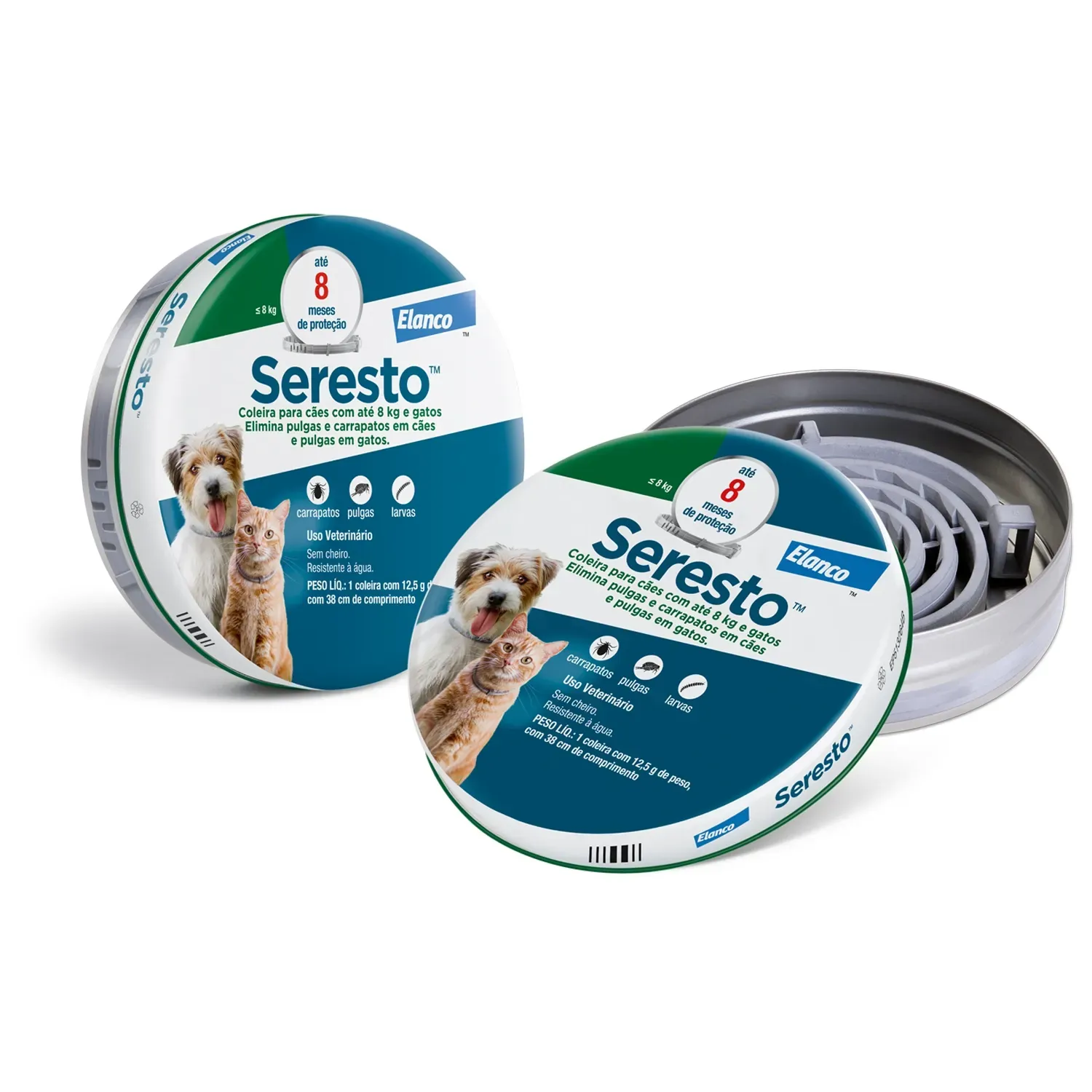 Coleira Antipulgas Seresto Cães e Gatos até 8 kg - 8 Meses de Proteção