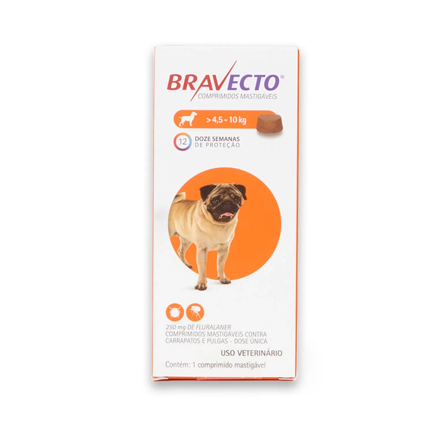 Antipulgas e Carrapatos Bravecto 4,5 a 10 kg para Cães 250mg