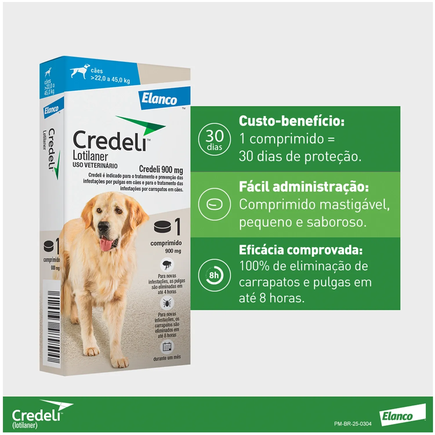 2-Antipulgas Credeli 900mg Caes 22 a 45kg 1 comprimido