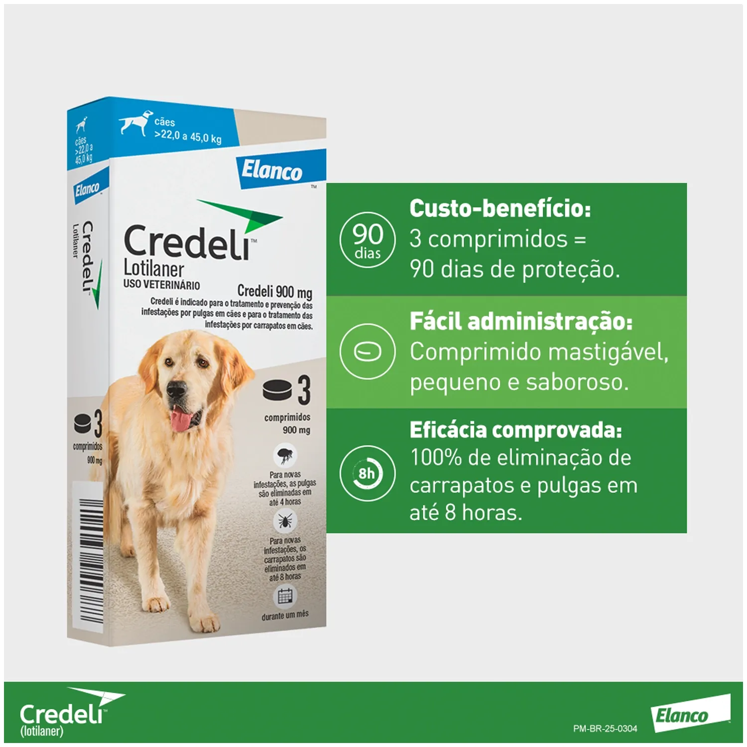 2-Antipulgas Credeli 900mg Caes 22 a 45kg 3 comprimido