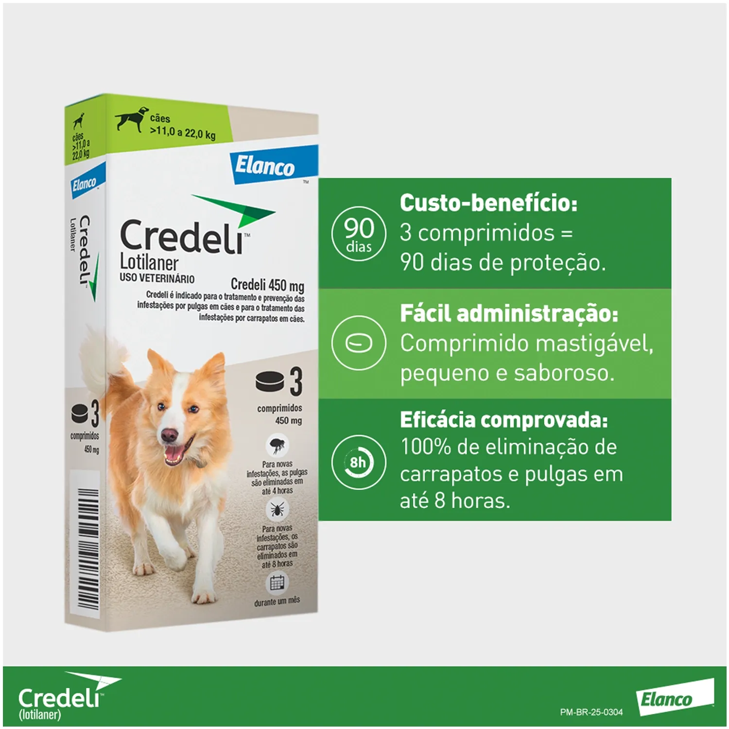 2-Antipulgas Credeli 450mg Caes 11 a 22kg 3 comprimido