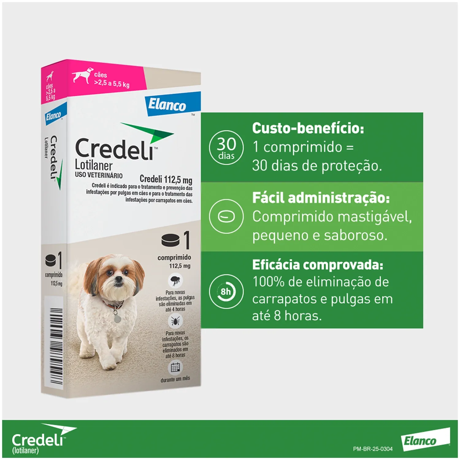 2-Antipulgas Credeli 112,5mg Caes 2,5 a 5,5kg 1 comprimido