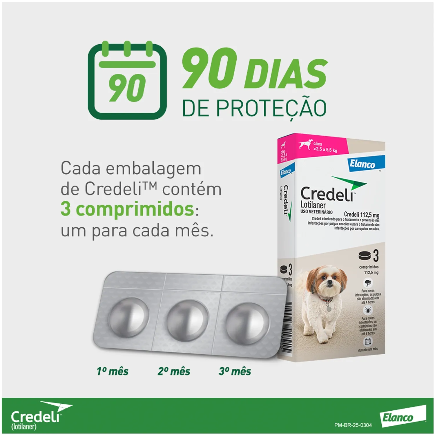 5-Antipulgas Credeli 112,5mg Caes 2,5 a 5,5kg 3 compimidos
