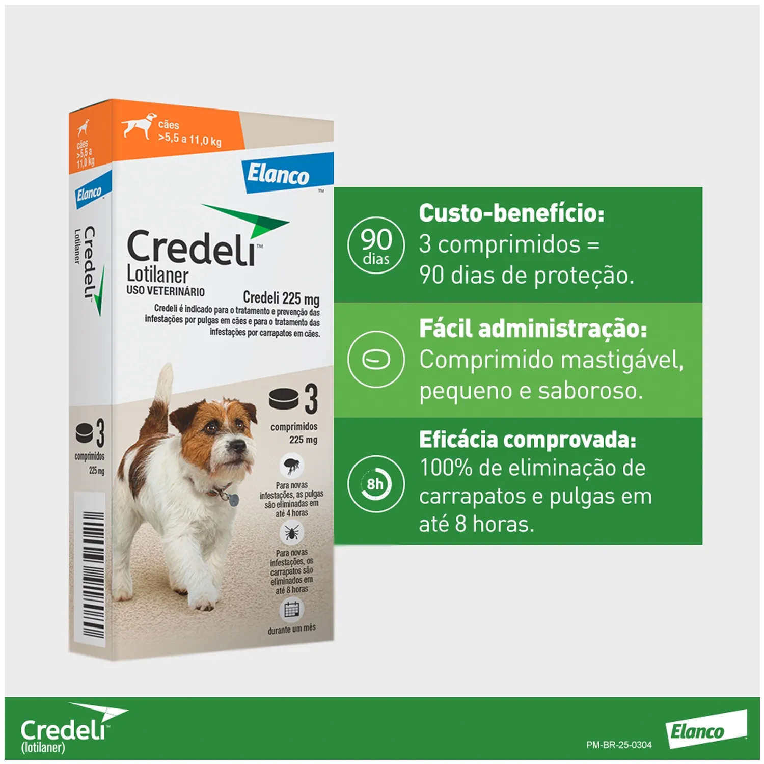 2-Antipulgas Credeli 225mg Caes 5,5 a 11kg 3 comprimidos