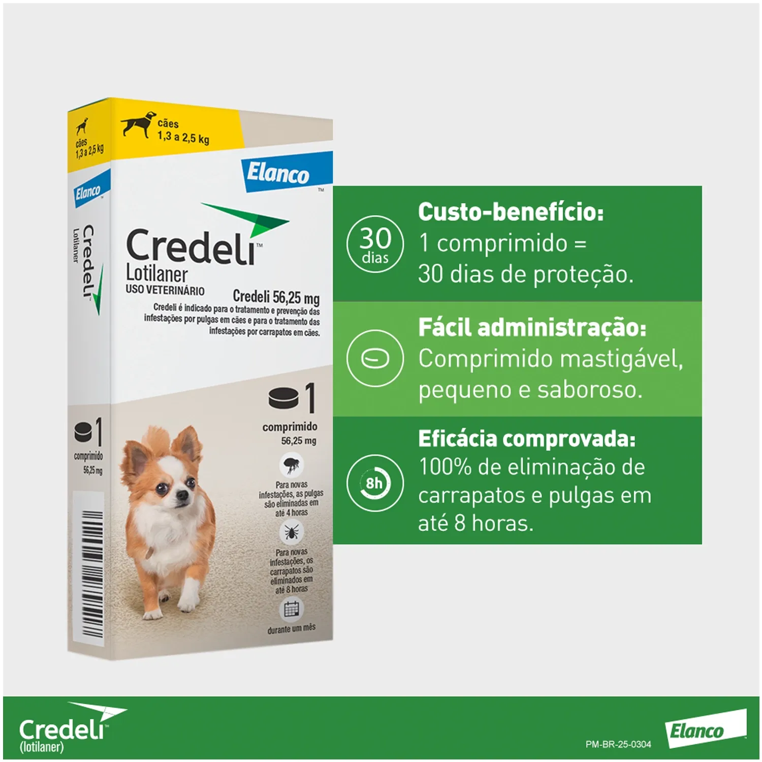 2-Antipulgas Credeli 56,25mg Caes 1,3 a 2,5 kg 1 comprimido
