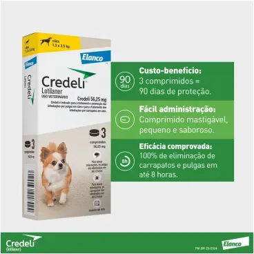2-Antipulgas Credeli 56,25mg Caes 1,3 a 2,5 kg 3 comprimidos