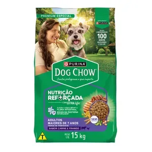 Ração Dog Chow Cães Adultos 7+ Longevidade Carne, Frango e Arroz - 15 kg