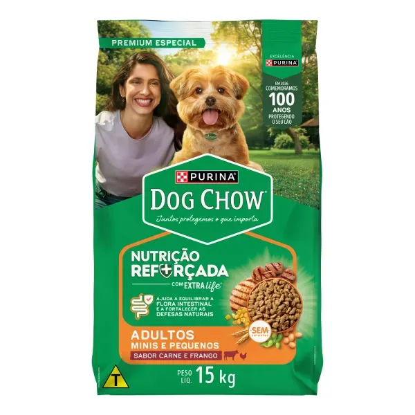 Ração Dog Chow Cães Adultos Minis e Pequenos Carne, Frango e Arroz 15 kg