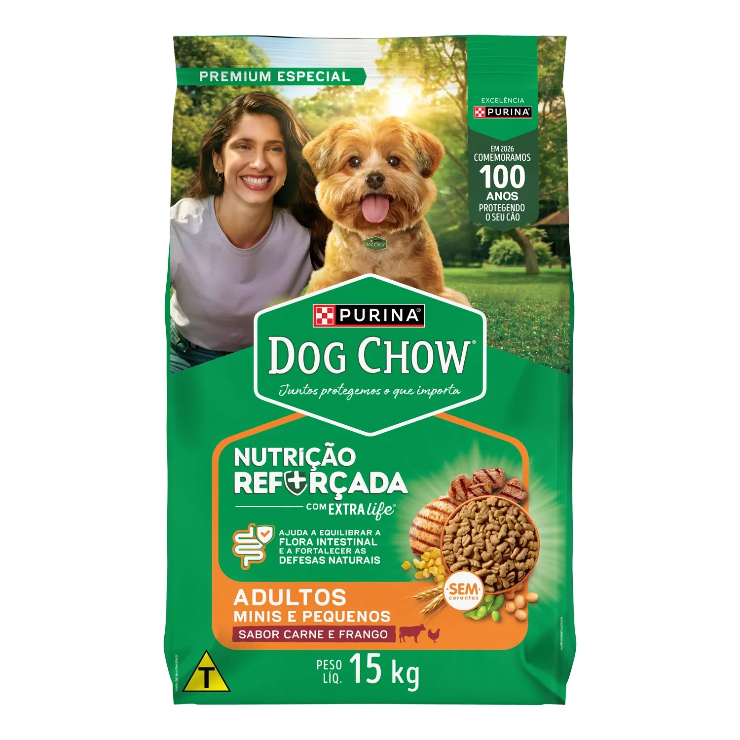 Ração Dog Chow Nutrição Reforçada Cães Adultos Minis e Pequenos Carne, Frango e Arroz - 15 kg