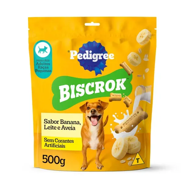 Biscoito Pedigree Biscrok Cães Adultos Raças Pequenas Banana, Leite e Aveia 500 g