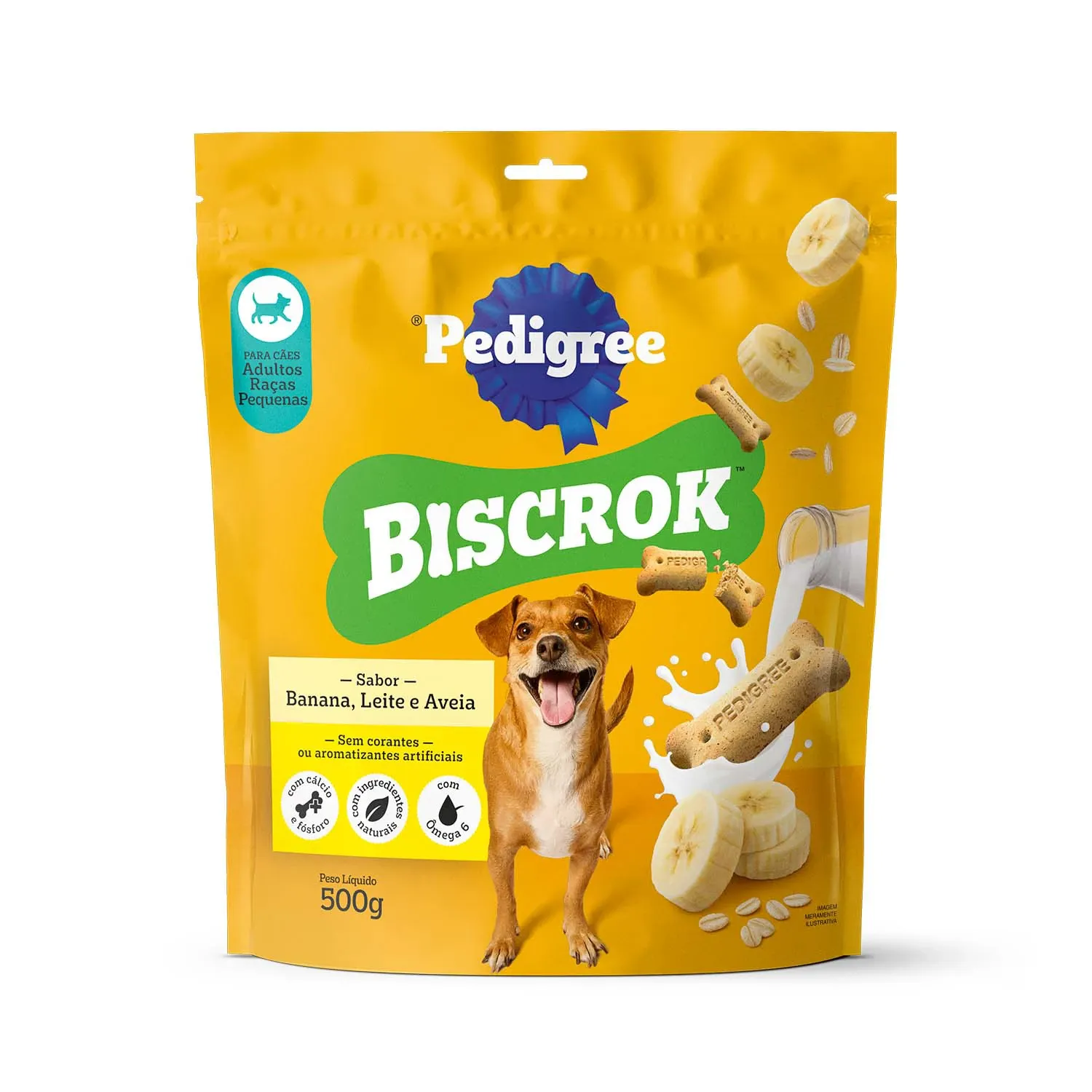 Biscoito Pedigree Biscrok Cães Adultos Raças Pequenas Banana, Leite e Aveia