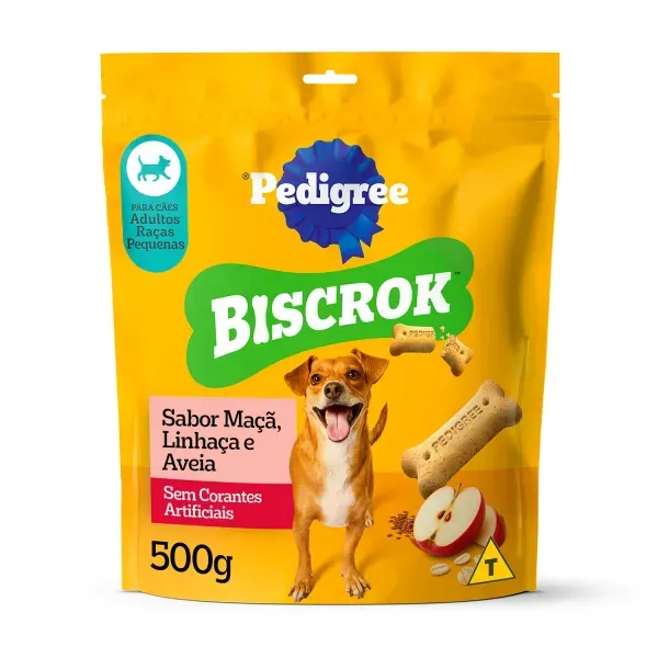 Biscoito Pedigree Biscrok Cães Adultos Raças Pequenas Maçã, Linhaça e Aveia 500 g