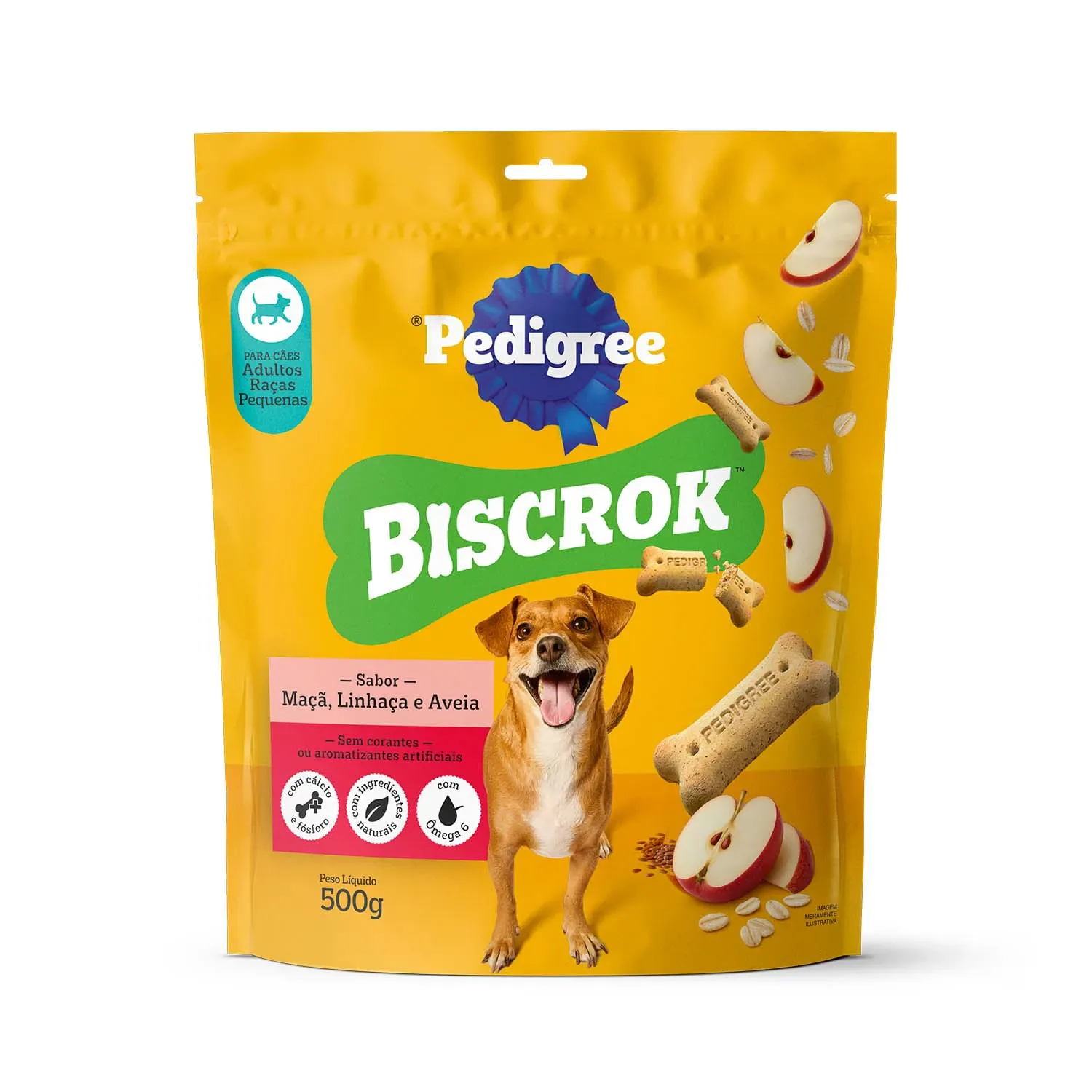 Biscoito Pedigree Biscrok Cães Adultos Raças Pequenas Maçã, Linhaça e Aveia