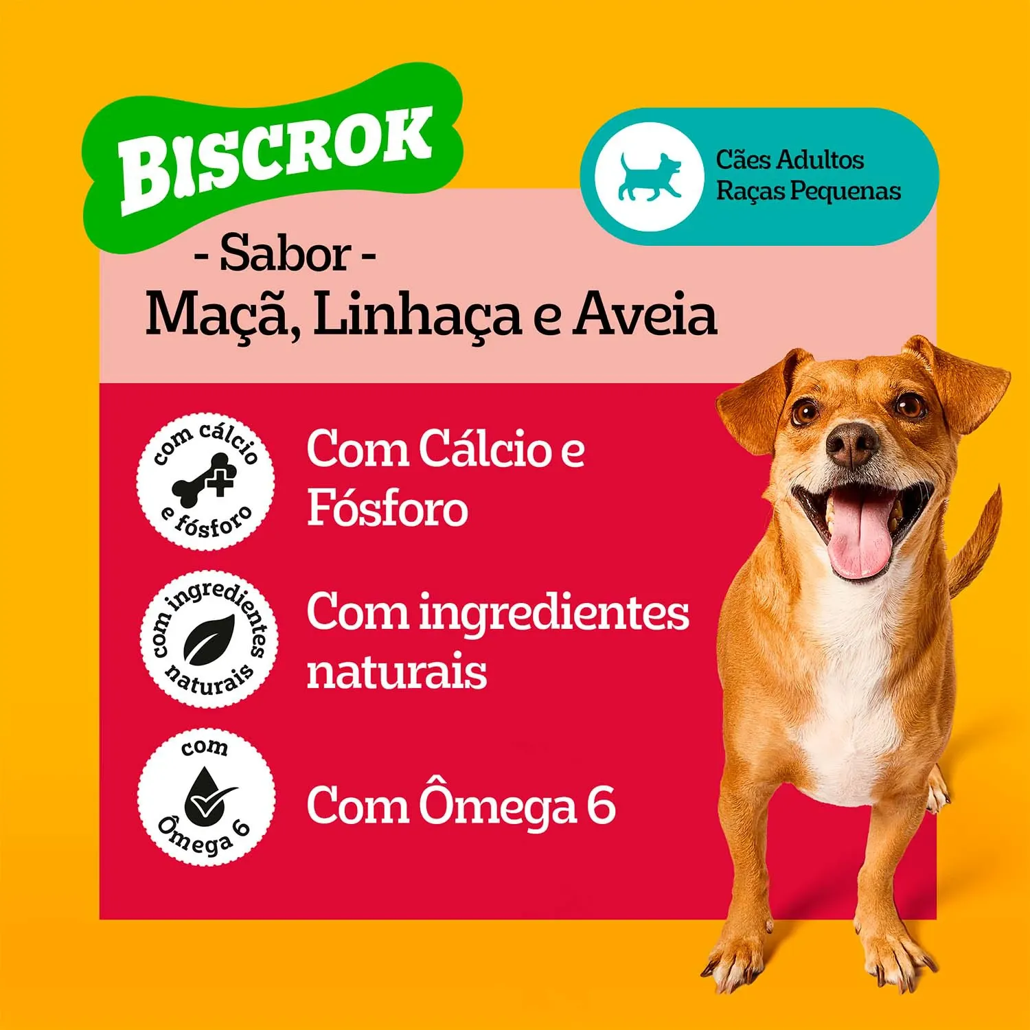 Biscoito Pedigree Biscrok Cães Adultos Raças Pequenas Maçã, Linhaça e Aveia