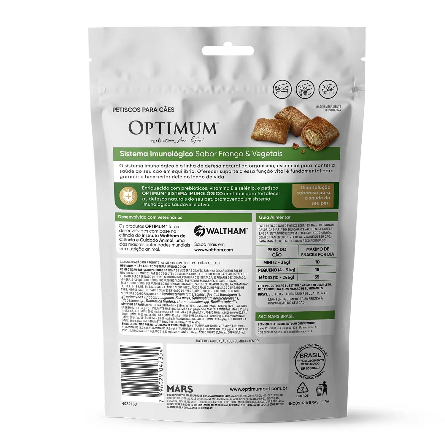 Petisco Optimum Cães Adultos Sistema Imunológico Frango e Vegetais