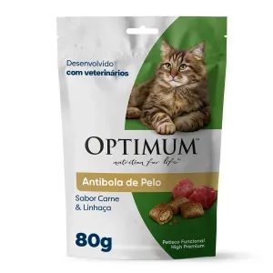 Petisco Optimum Gatos Adultos Anti Bola de Pelo Carne e Linhaça - 80 g